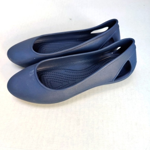 CROCS Laura Flats Pointed Toe Slip On Ballet Navy Blue Comfort Shoes Size 7 - Picture 1 of 6